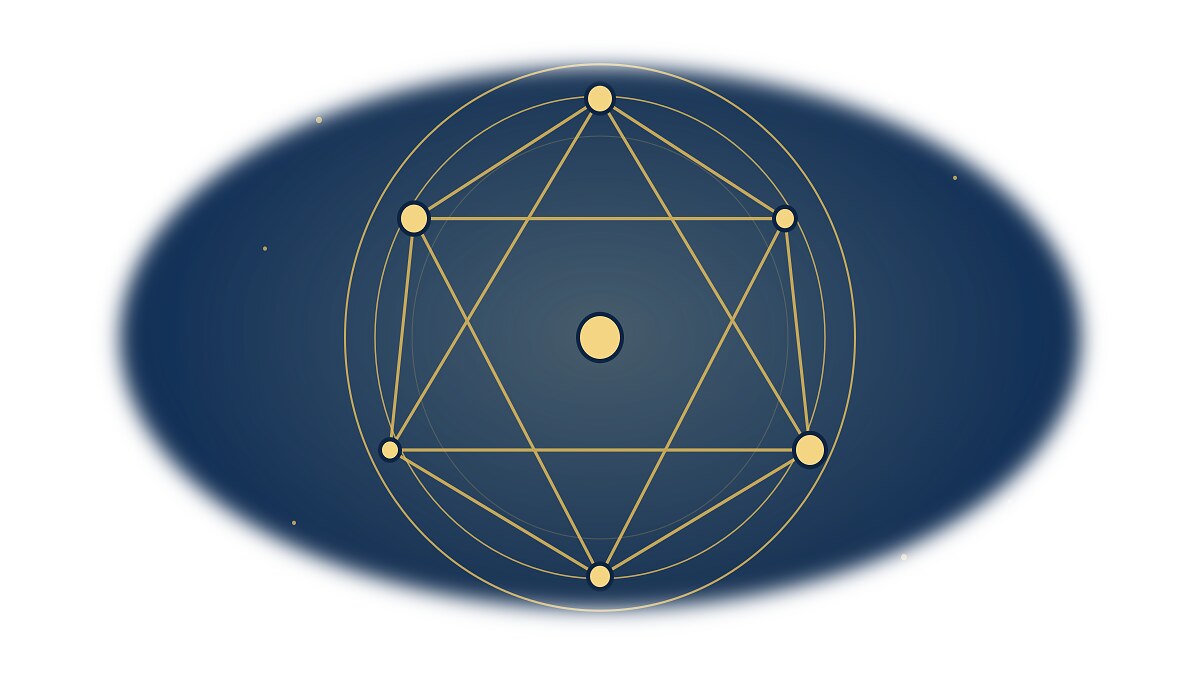 墨藍金色宮主星與相位插畫，對應宮主星怎麼看？行星落宮、星座與相位的本命盤解讀順序